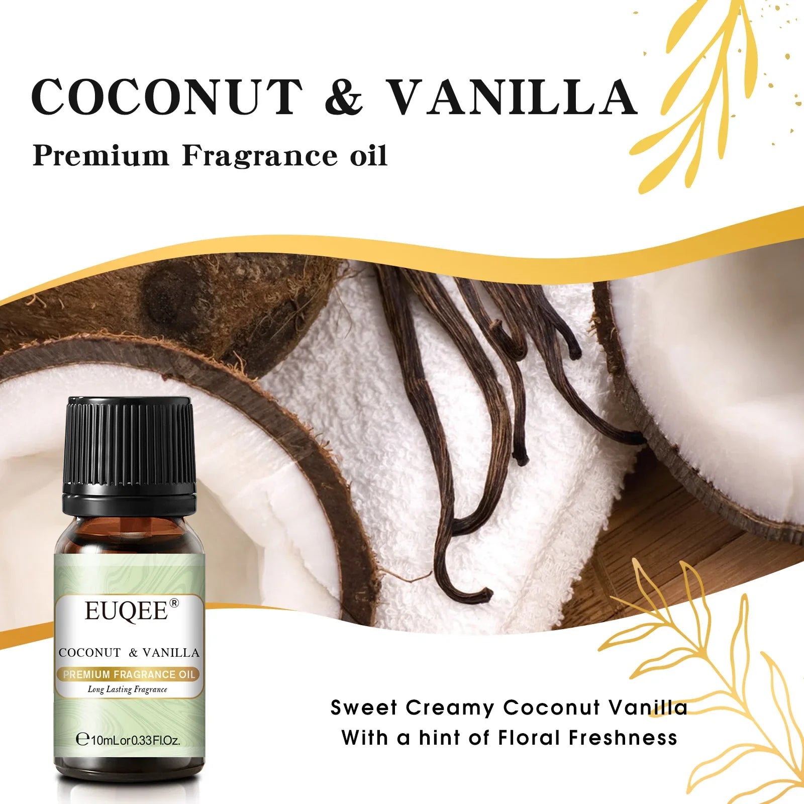 EUQEE 10ML Coconut Vanilla Bubble Gum Fragrance Oil For Making Candle, DIY Soap Coffee Cake Cedarwood Premium Aroma Oils Lootquake LLC