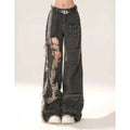 High Waist Ripped Women's Black Jeans Hip-hop Style Fashion Vintage Streetwear Y2K Wide Leg Jean 2024 Trouser Baggy Denim Pants
