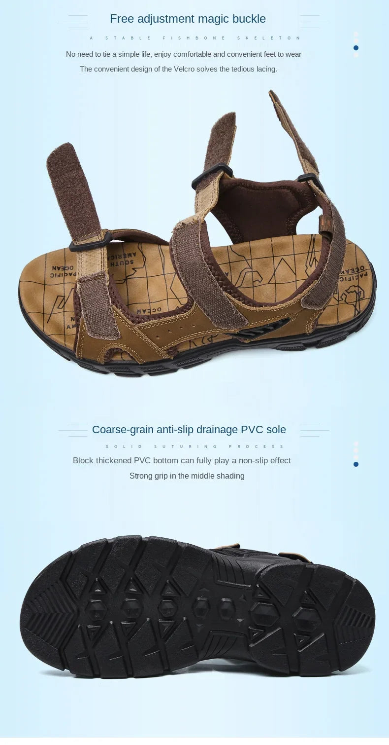 Outdoor Wading Summer Sandals For Men Anti Slip Cool Leather Slides With Arch Support and Massage Plus Size Beach Sandalias Lootquake LLC