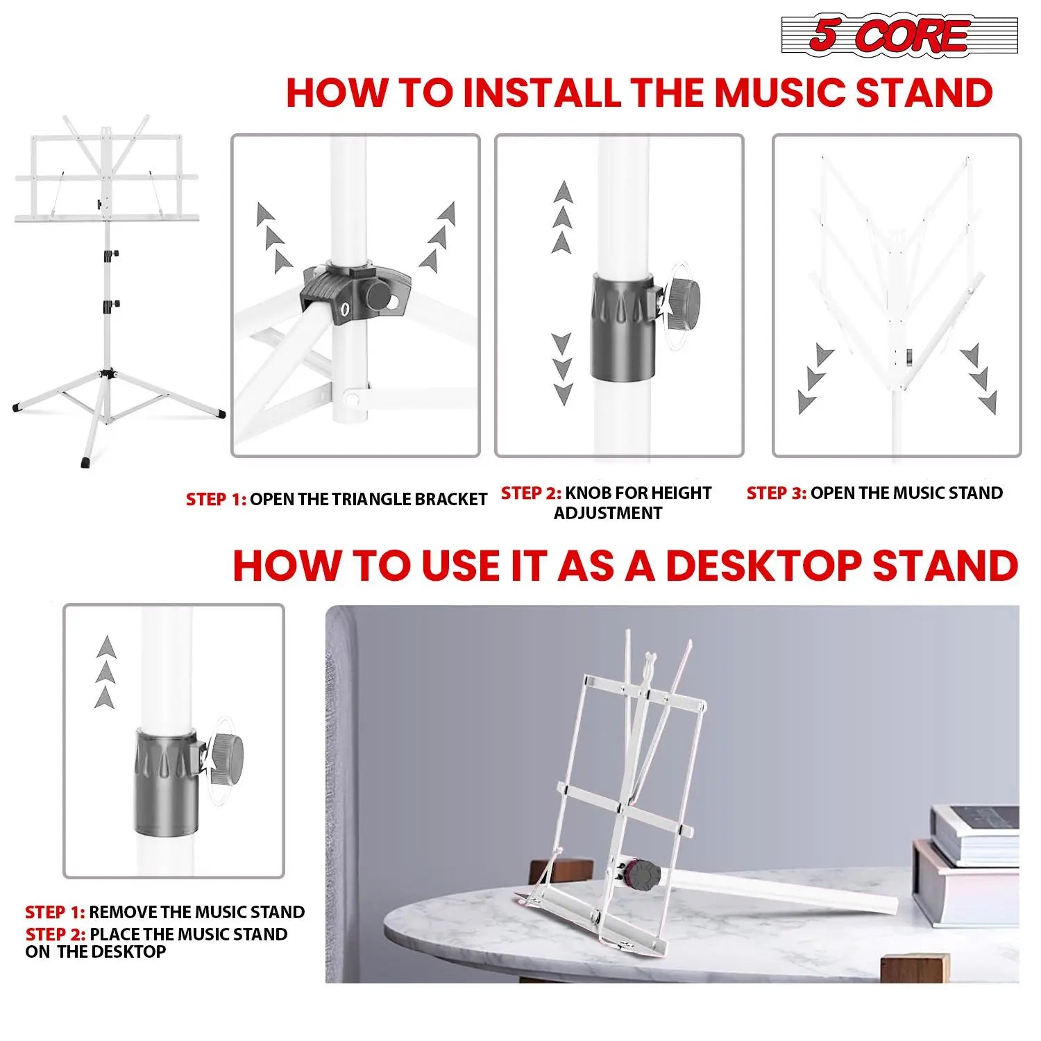 All Metal Portable Sheet Music Holder Stand Adjustable Desktop Book Stands Foldable Bookstand-MUS Musical Instrument Accessories Lootquake LLC