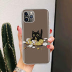 Black Cat Cartoon Cute For Iphone 11 13 14 Pro Max 12 Mini Phone Case X Xs Xr 6 6s 8 7 Plus Se 5 5s Cover Cute Funny Aesthetic Cat Design Pattern Silicone Soft Phone Case Stevvex