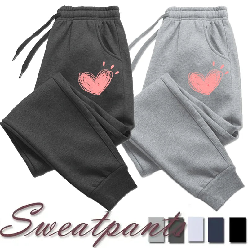 Women Cute Heart Printed Sweatpants THRIXINE