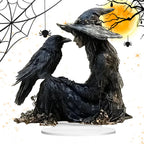 Halloween Desk Decor 2D Acrylic Indoor Tabletop Sign Gothic Witch Crow Ornament for Halloween Dorm Nightstand Studio Shelf Lootquake LLC
