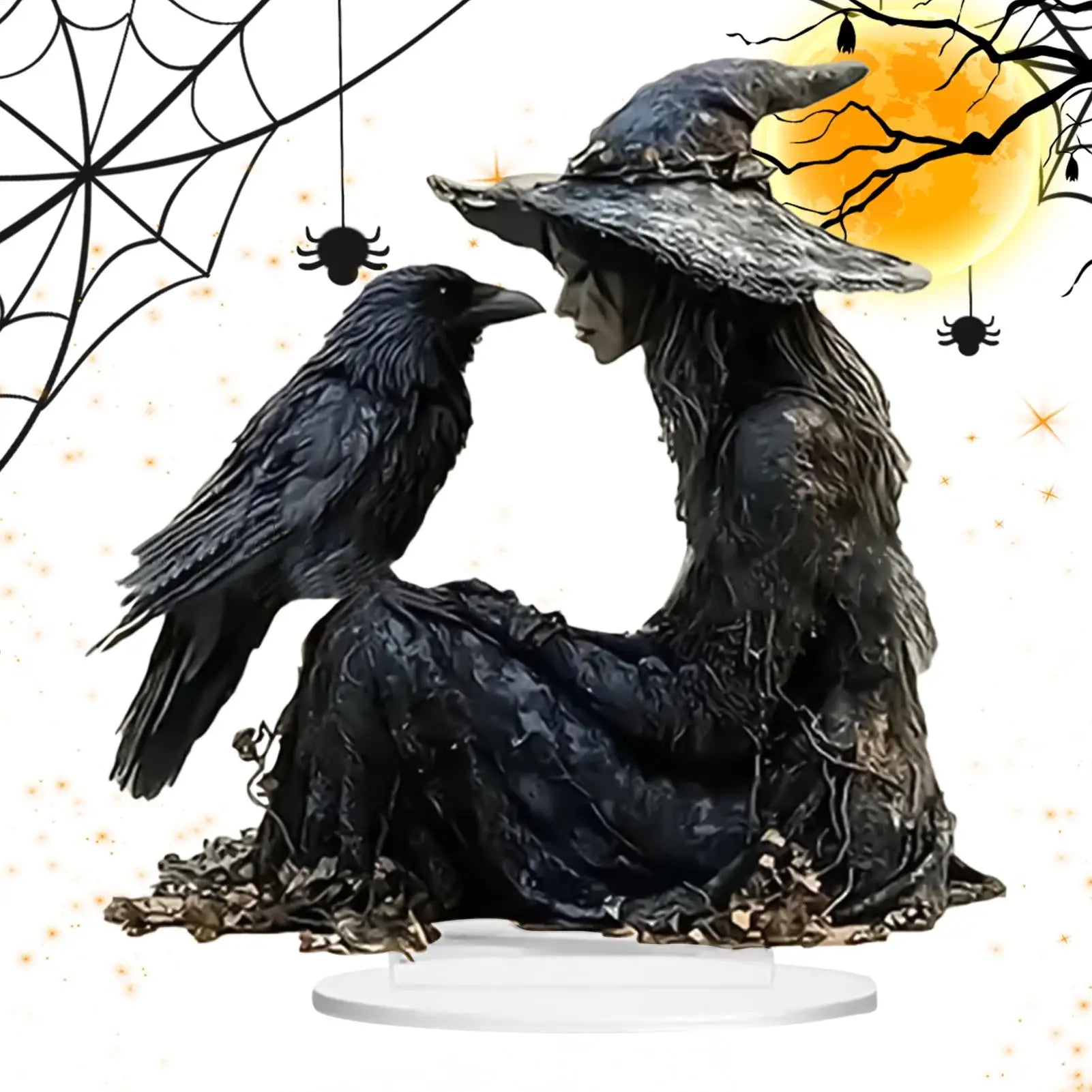 Halloween Desk Decor 2D Acrylic Indoor Tabletop Sign Gothic Witch Crow Ornament for Halloween Dorm Nightstand Studio Shelf Lootquake LLC