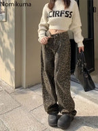 Vintage Leopard Print Pantalon Femme Wide Leg Pants Women High Waist Straight Y2k Jeans Casual Fashion Korean  Jean Trousers Lootquake LLC