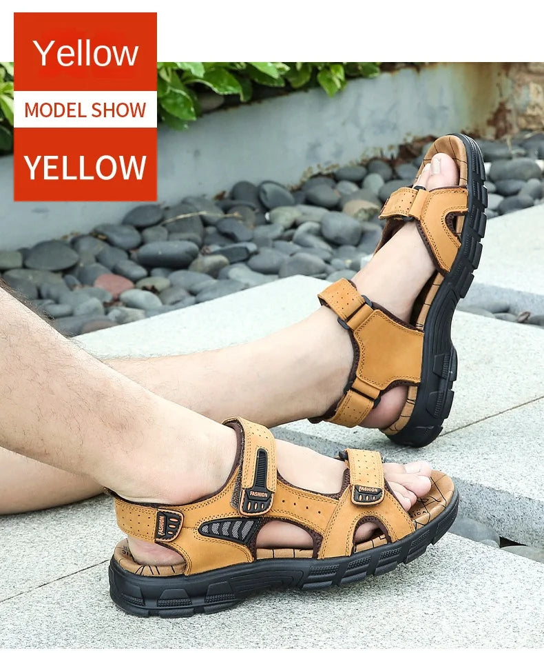 Outdoor Wading Summer Sandals For Men Anti Slip Cool Leather Slides With Arch Support and Massage Plus Size Beach Sandalias Lootquake LLC