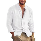 New Mens Long Sleeve Linen Shirt Stand Up Collar Casual Lightweight Mens Shirts Breathable T Shirts Hawaiian button Shirt Lootquake LLC