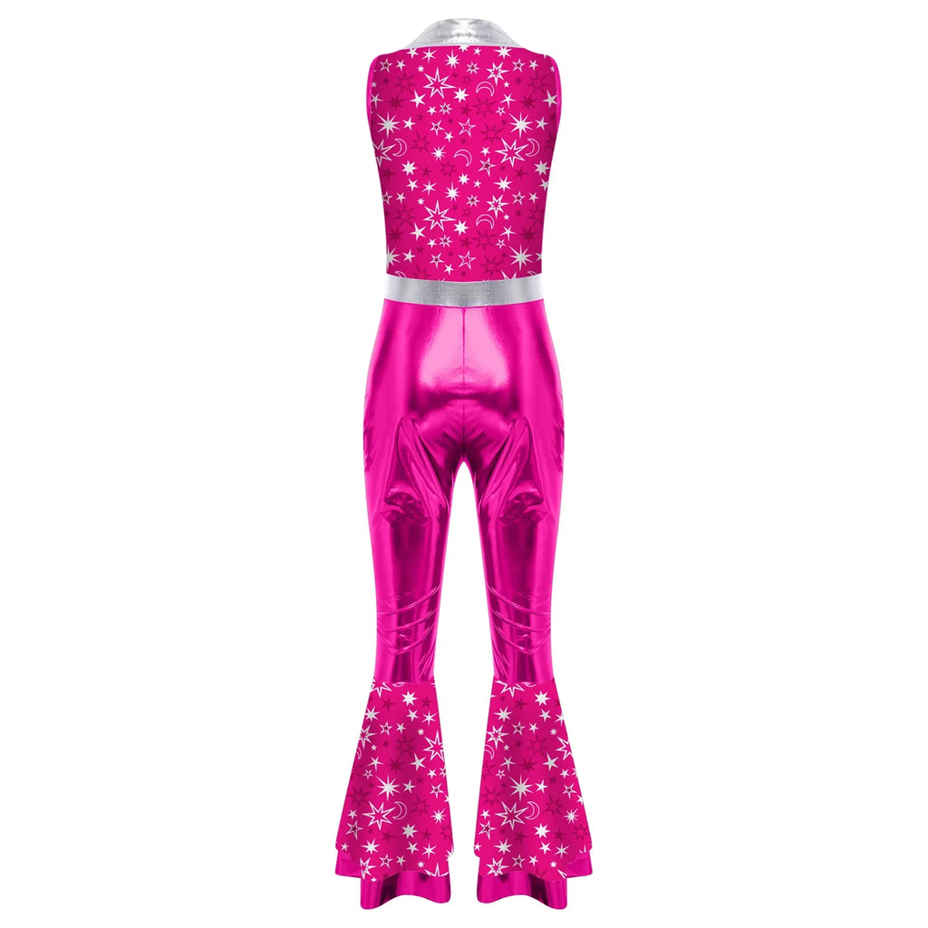 Womens Halloween Retro Hippie Cosplay Costume Party Hip-hop Dance Costume Metallic Shiny Vintage Carnival Bodysuit Jumpsuit Lootquake LLC