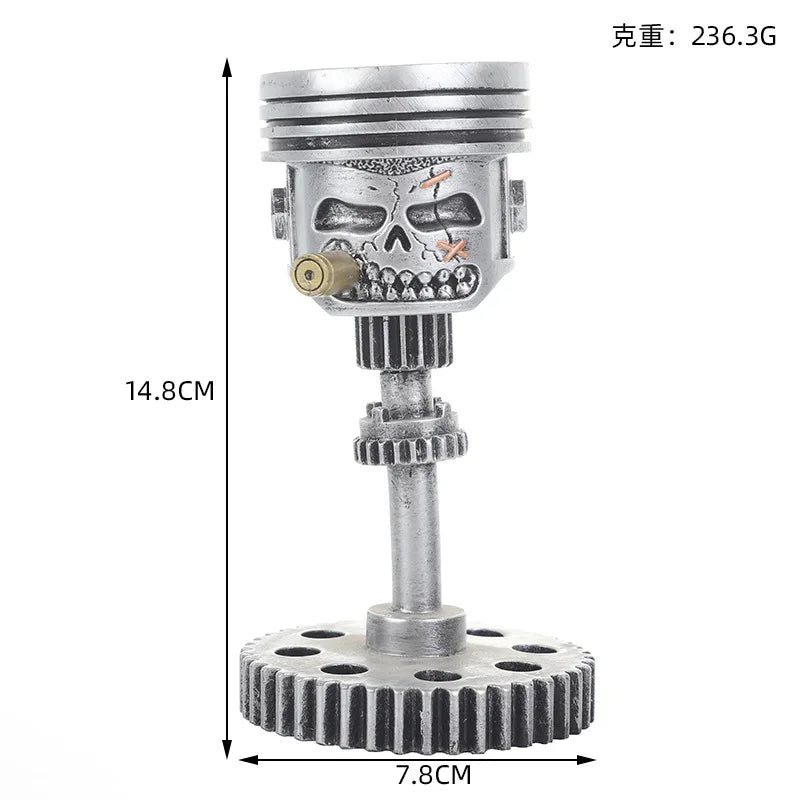 Carved Piston Skull Face Sculpture Resin Skull Artwork Statue Crafts Home and Office Personalised Desktop Decoration Ornaments Lootquake LLC