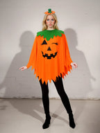 Halloween Party Adult Children's Pumpkin Costume Cloak Girl Pumpkin Shawl Boy Pumpkin Hat Headband Set Holiday Dress Up Cosplay