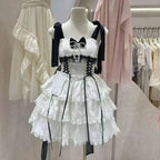 2025 Women Kawaii Ruffles Bow Suspender Princess Dresses Gothic Lolita Jsk Mini Dress Girl Sweet Fairy Party Trailing Dress