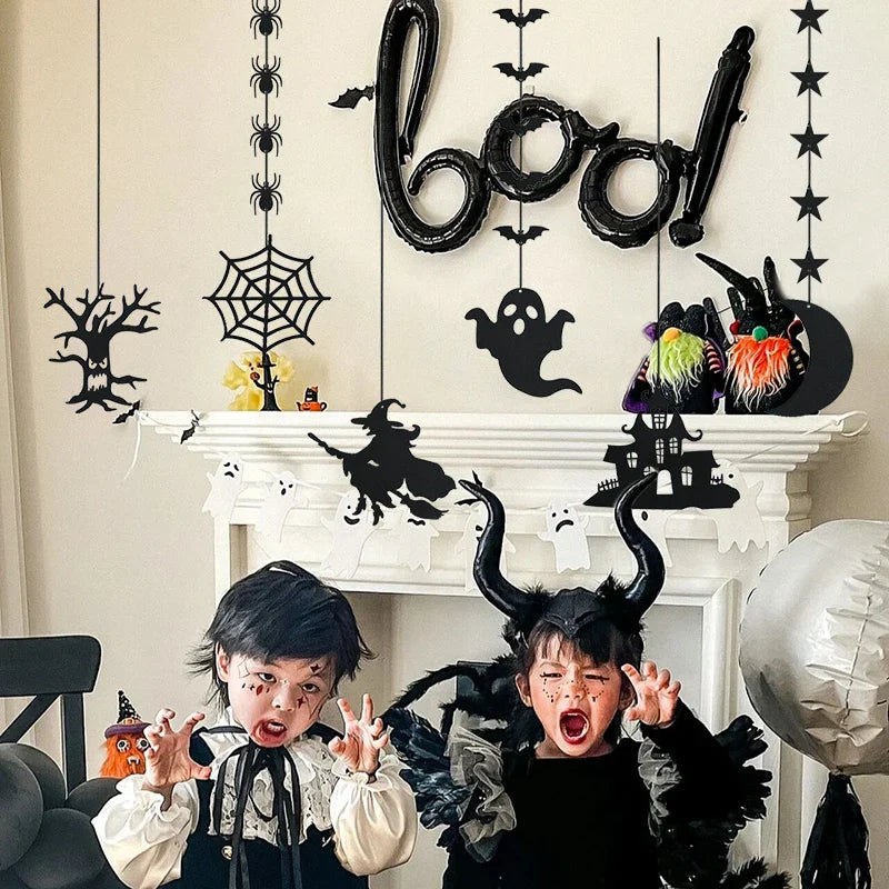 1set Halloween Decoration Banner Bunting Scary Spider Ghost Bat Hanging Garland Pull Flag Pendant For Halloween Party Home Decor Lootquake LLC