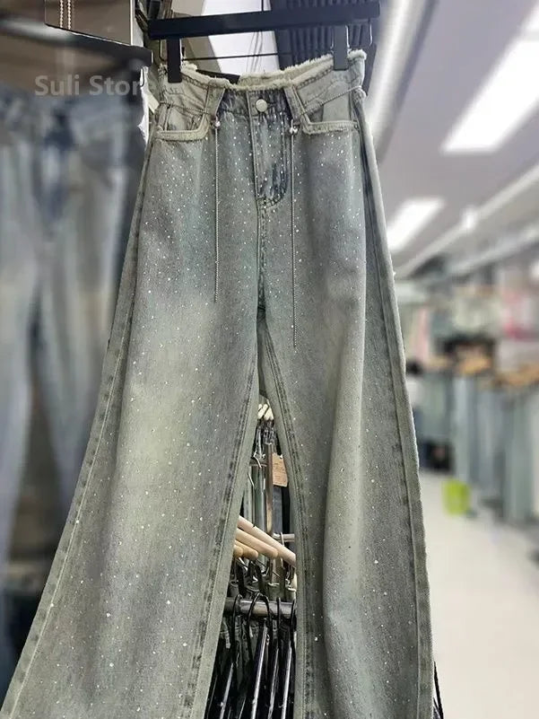 2024 New Spring Summer All-match Casual Harem Pants High Waist Stretch Slim Denim Pants Hot Drilling Casual Ankle-length Jeans Lootquake LLC