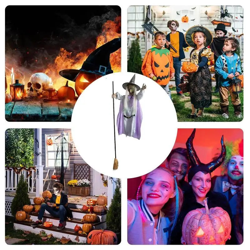 Flying Witch Halloween Decor Flying Hover Witch Realistic Halloween Witch Decor On Broom Halloween Decorations For home garden Lootquake LLC