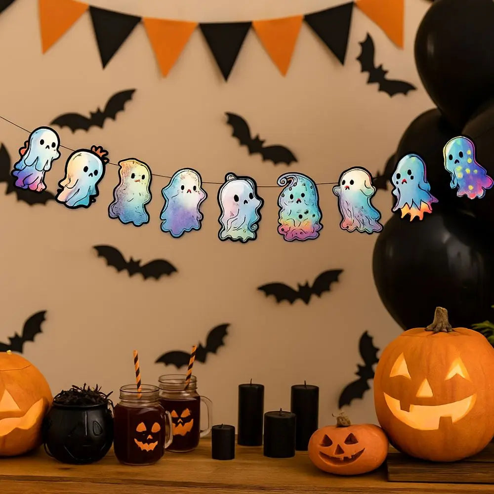 Ghost Wall Decor Colorful Halloween Ghost Banner Paper DIY Ghost Spiral Pendant Cute Ghost Ceiling Decoration Living Room