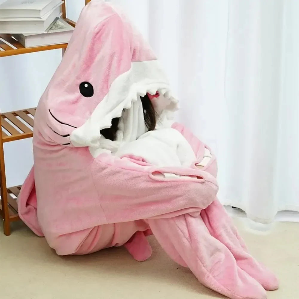 Shark Blanket Adult Cartoon Sleeping Bag Pajama Hooded Warm Flannel Funny Homewear Shark Onesie Sleeping Bag Winter Warm Blanket Lootquake LLC
