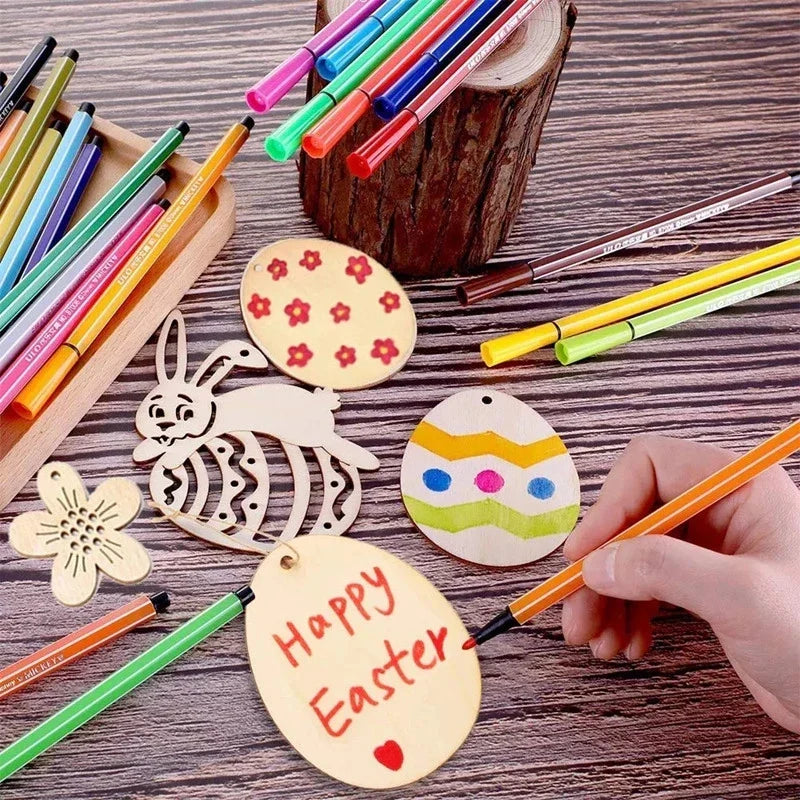 30-80mm Wooden Easter Eggs Pendants Blank Bunny Eggs Wood Chips Happy Easter Party Hanging Decoration Kids DIY Painting Crafts Lootquake LLC