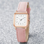 3PCs/Set Women's Fashion Watch Square Simple Dial Leather Quartz Watch Set