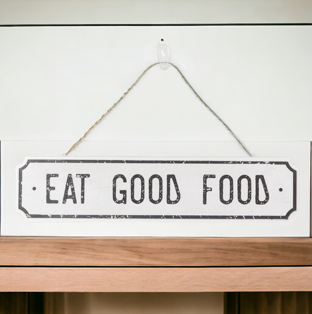 Farmhouse Wood Wall Sign Bless This Home Eat Good Food Rustic Hanging Plaque BandsCo Straps