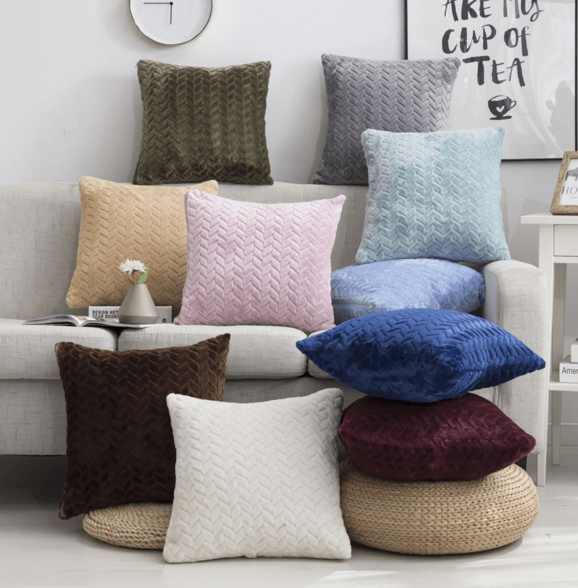 Plush Velour Pillow Case 16.5x16.5 Soft Decorative Cushion Cover Hypoallergenic BandsCo Straps