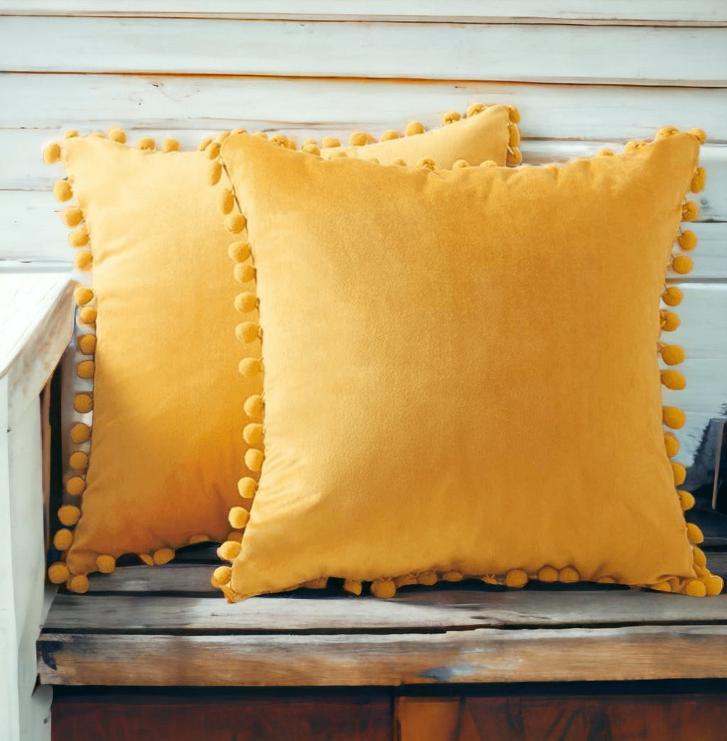 Plush Pom Pom Decorative Pillows 18x18 Velour Poly Cotton Soft Hypoallergenic Insert Option BandsCo Straps