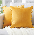 Plush Pom Pom Decorative Pillows 18x18 Velour Poly Cotton Soft Hypoallergenic Insert Option BandsCo Straps