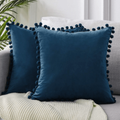 Plush Pom Pom Decorative Pillows 18x18 Velour Poly Cotton Soft Hypoallergenic Insert Option BandsCo Straps