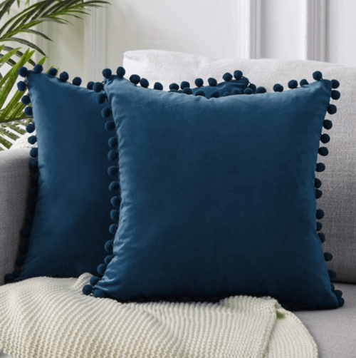 Plush Pom Pom Decorative Pillows 18x18 Velour Poly Cotton Soft Hypoallergenic Insert Option BandsCo Straps