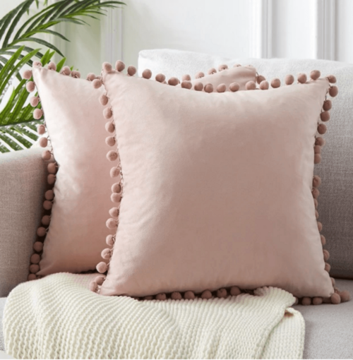 Plush Pom Pom Decorative Pillows 18x18 Velour Poly Cotton Soft Hypoallergenic Insert Option BandsCo Straps