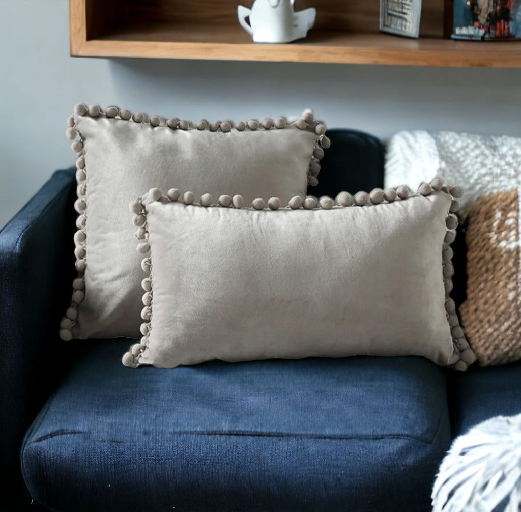 Plush Pom Pom Decorative Pillows 18x18 Velour Poly Cotton Soft Hypoallergenic Insert Option BandsCo Straps