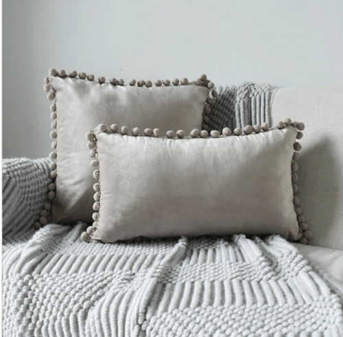 Plush Pom Pom Decorative Pillows 18x18 Velour Poly Cotton Soft Hypoallergenic Insert Option BandsCo Straps