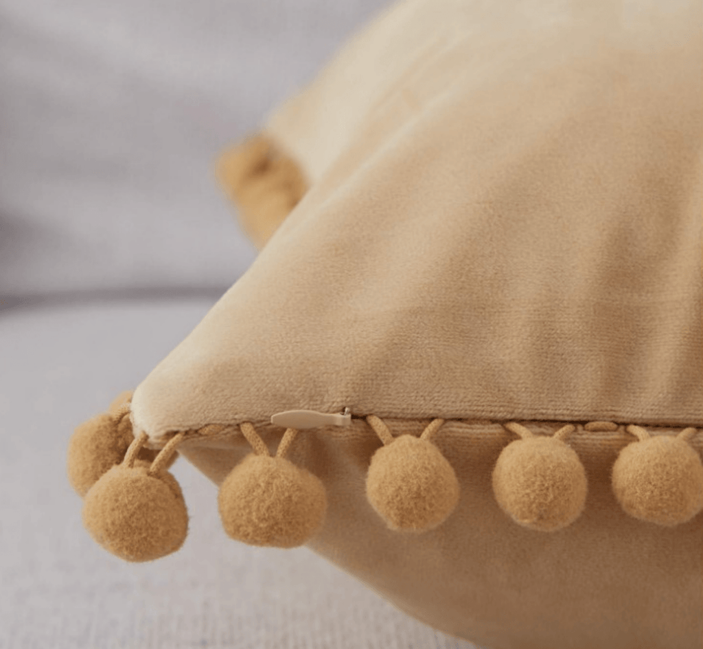 Plush Pom Pom Decorative Pillows 18x18 Velour Poly Cotton Soft Hypoallergenic Insert Option BandsCo Straps