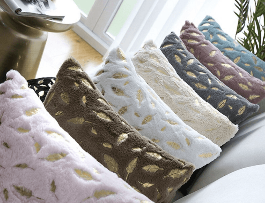 Dixie Plush Velvet 18x18 Decorative Pillow With Gold Hand-Painted Decal BandsCo Straps