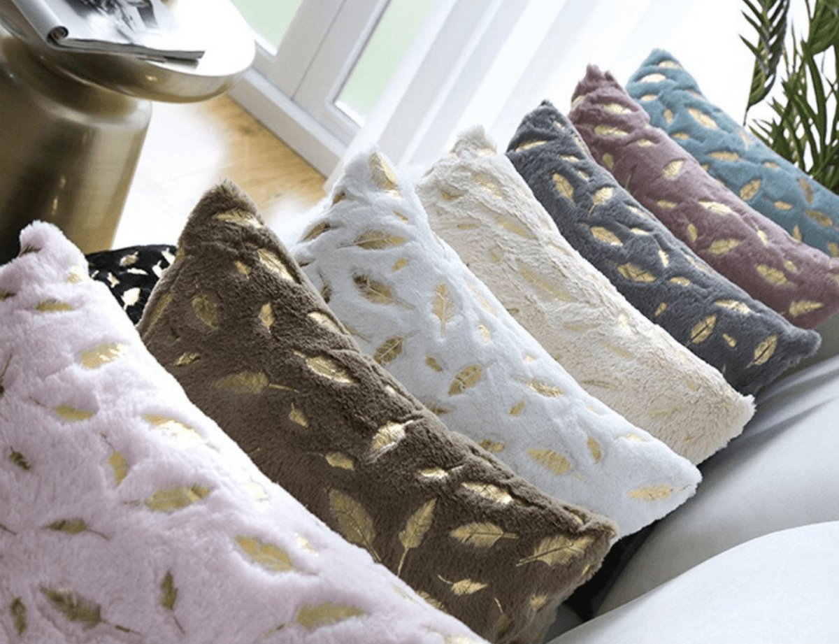 Dixie Plush Velvet 18x18 Decorative Pillow With Gold Hand-Painted Decal BandsCo Straps