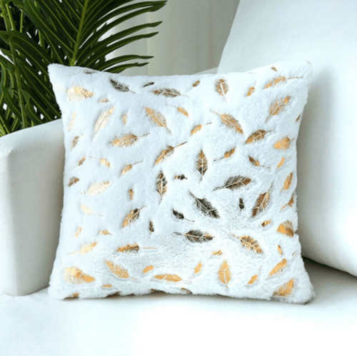Dixie Plush Velvet 18x18 Decorative Pillow With Gold Hand-Painted Decal BandsCo Straps