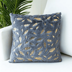 Dixie Plush Velvet 18x18 Decorative Pillow With Gold Hand-Painted Decal BandsCo Straps