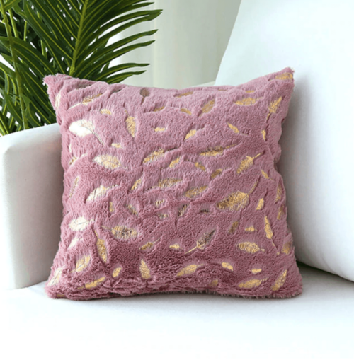 Dixie Plush Velvet 18x18 Decorative Pillow With Gold Hand-Painted Decal BandsCo Straps