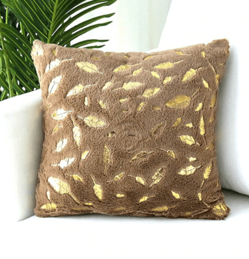 Dixie Plush Velvet 18x18 Decorative Pillow With Gold Hand-Painted Decal BandsCo Straps