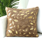 Dixie Plush Velvet 18x18 Decorative Pillow With Gold Hand-Painted Decal BandsCo Straps