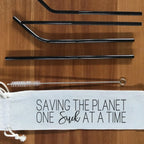 Reusable Stainless Steel Straw Set 6 Piece With Cleaning Brush Cotton Linen Bag Eco Gift BandsCo Straps