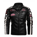 Mens Biker Vegan Leather Jacket With Badges - SJB-DIAMOND ELITES