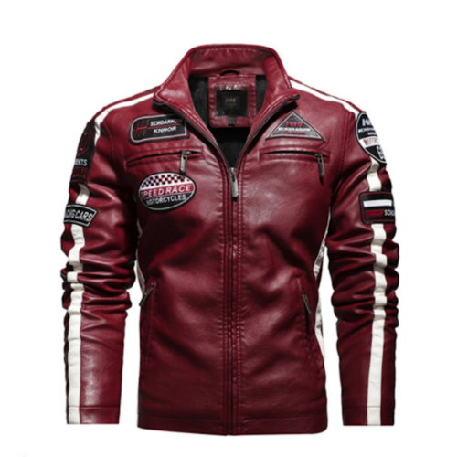 Mens Biker Vegan Leather Jacket With Badges - SJB-DIAMOND ELITES