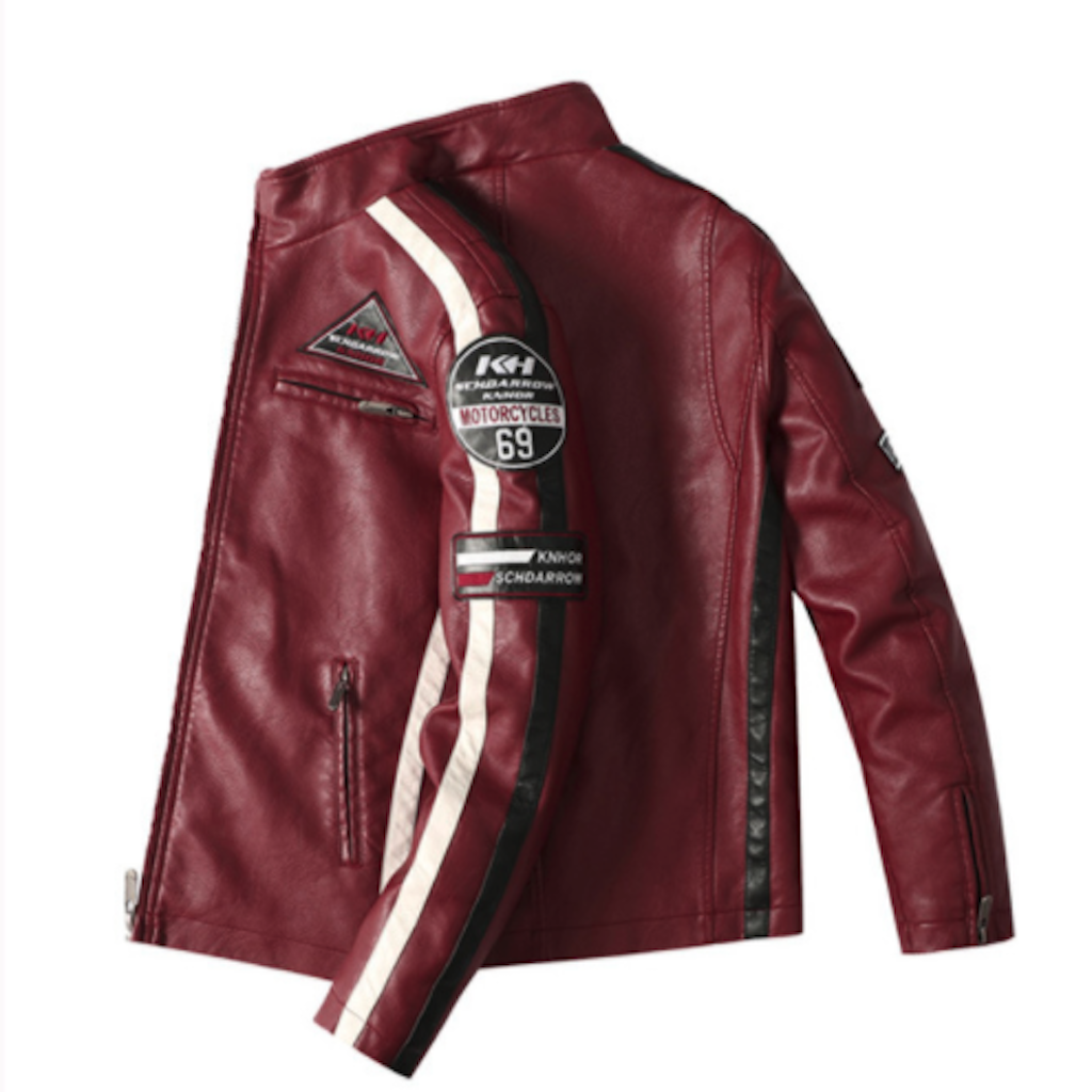 Mens Biker Vegan Leather Jacket With Badges - SJB-DIAMOND ELITES
