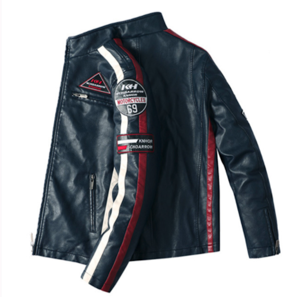 Mens Biker Vegan Leather Jacket With Badges - SJB-DIAMOND ELITES