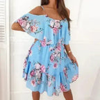 Cold Shoulder Chiffon Beach Dress - Flowy Ruffle Summer Dress