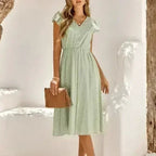 Women V Neck Ruffle Sleeve Summer Dress - Femstylo