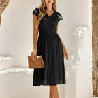 Women V Neck Ruffle Sleeve Summer Dress - Femstylo