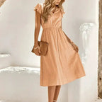 Women V Neck Ruffle Sleeve Summer Dress - Femstylo