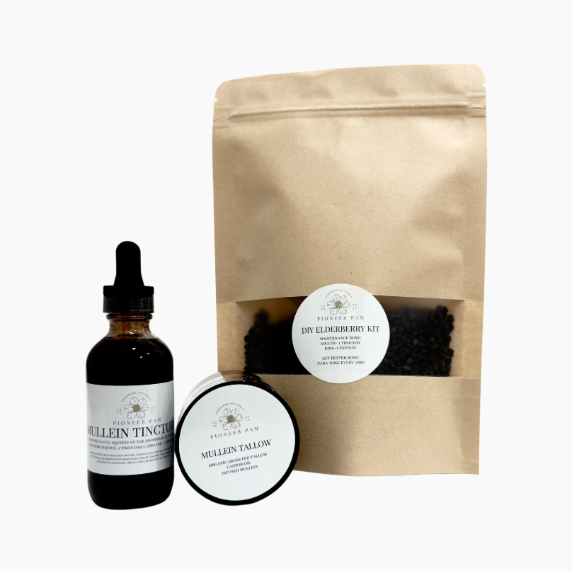 Immunity Combo: Immune System & Respiratory Support- Mullein Tincture + Elderberry Kit + Mullein Tallow Pioneer Pam