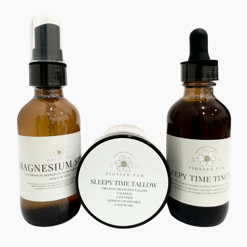 Sleepy Time Combo: Sleepy Time Tincture, Sleepy Time Tallow, Magnesium Spray Pioneer Pam